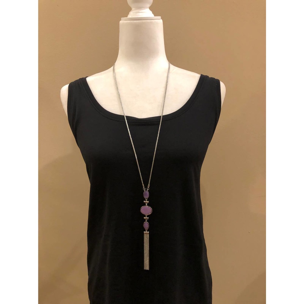 White House Black Market Long Silver Tone Necklace and Matching Earrings